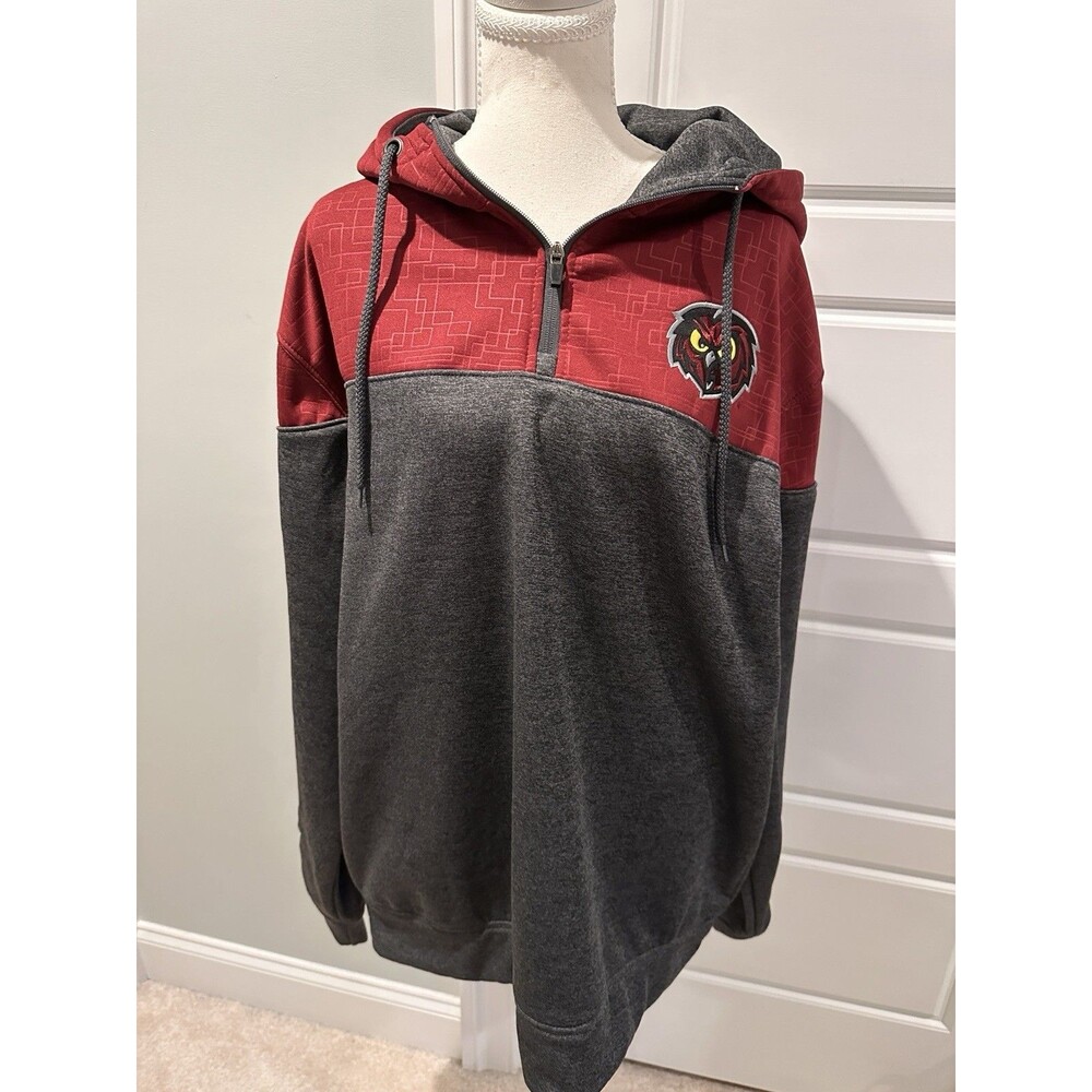 Temple Owls 1/4 Zip Hoodie Men's XL Gray Red Spellout Pullover Sweatshirt NCAA